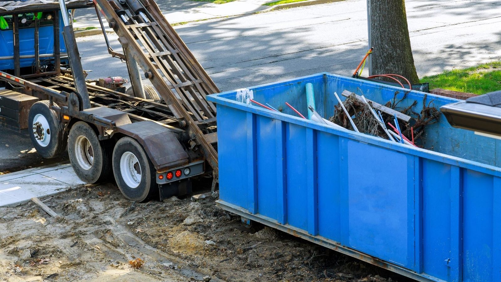 Construction dumpster on active site